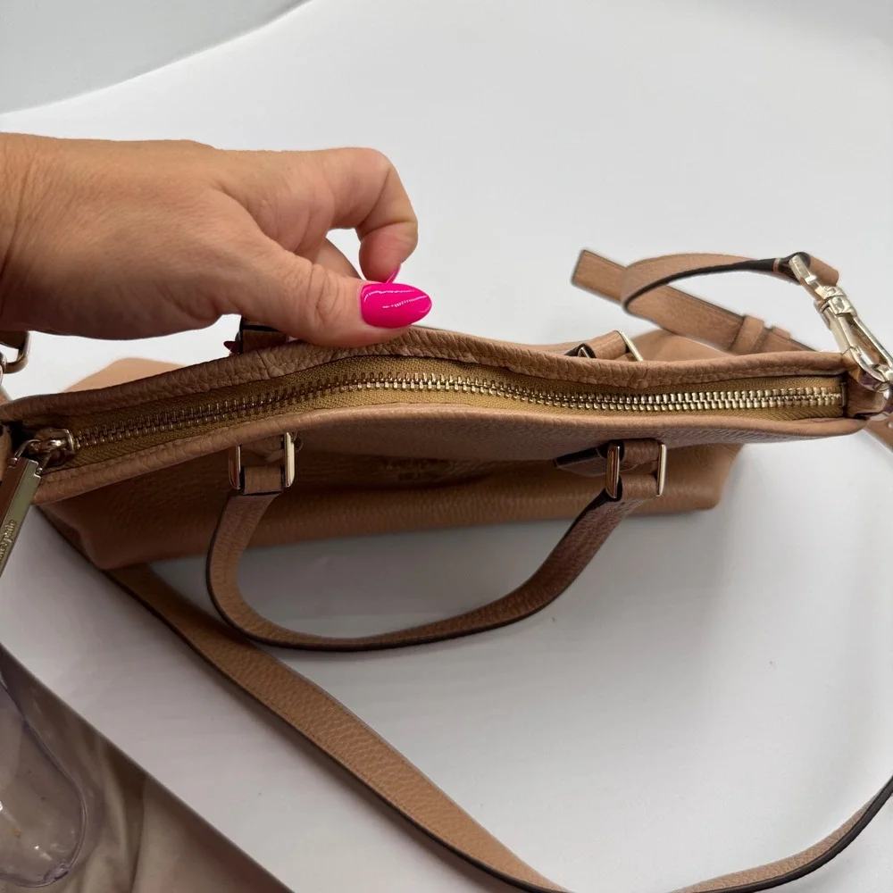 Kate Spade Satchel Small Beige Pebbled Leather Crossbody Minimalist Luxury Bag
